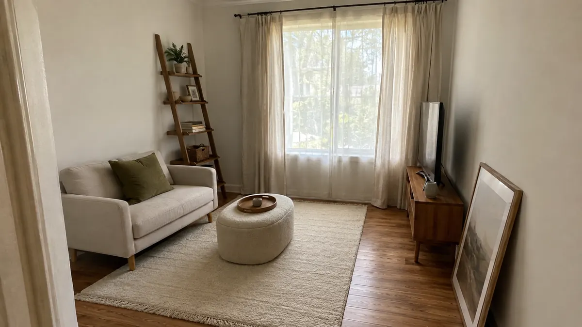 Renter-friendly small living room with practical furnishings