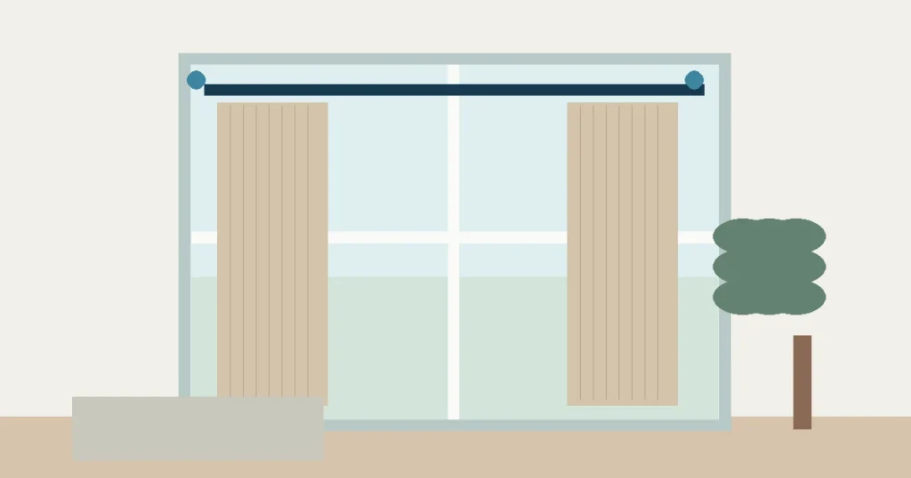 Original Ziibra illustration of a recessed window with a tension curtain rod in a small rental room.